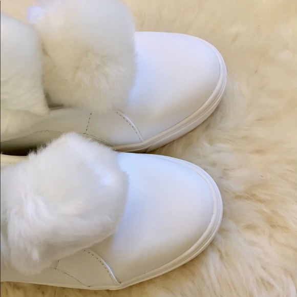LFL White Faux Fur Pompom Sneakers - Picture 4 of 7